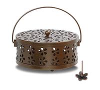 Support Spirale Anti Moustique, Brûleur d'Encens à Bobine avec Poignée de Couvercle Support Encens Baton Métal Classique pour Maison, Jardin, Intérieur Extérieur(Marron)