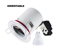 Support Spot BBC Orientable Blanc + Ampoule GU10 7W Blanc Chaud + Douille