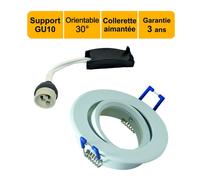 Support spot blanc encastrable orientable aimanté + douille GU10 inclus - garantie 3 ans
