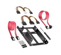Support SSD 2,5 vers 3,5 Pouces, Double Baie, Acier Galvanisé Noir | Câble Sata, Cordon D’alimentation, Tournevis, Vis et Fils Inclus pour Montage Interne
