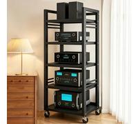 Support Stéréo Meuble Chaine HiFi Armoire De Rack Audio, Hauteur Réglable, Support Multimédia À 5/7 Niveaux avec pour Home Cinéma，Lecteur CD(Noir,5tier)