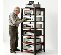 Support Stéréo Meuble Chaine HiFi Armoire De Rack Audio, Hauteur Réglable, Support Multimédia À 5/7 Niveaux avec pour Home Cinéma，Lecteur CD(Teak,7tier)
