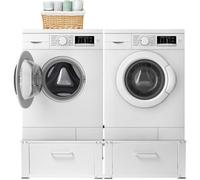 Support Surélevé Double Vonia pour Lave-Linge avec 2 Tiroirs, Rehausseur Acier 200 kg - Noir