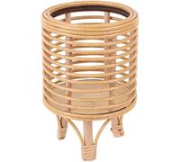 Support surélevé pour plantes en rotin tressé à la main, avec pieds tripodes stables en bois et osier, idéal pour décorer balcon, terrasse ou maison. (L)