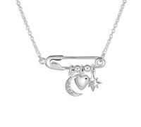 Support Symbol Cz Accenture Moon Heart Star Charms Sideways Celestial Safety Pin Collier Pendentif Pour Femmes Ados .925 Argent Sterling