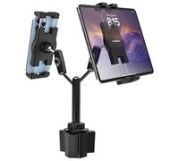 Support Tablette Porte Gobelet Voiture Double [Double Pince pour Appareil] | Fixation Tablette Gobelet Camion avec Bras Métallique pour iPad Mini Air Pro, Galaxy Tab, Fire, Téléphone, 4-13"