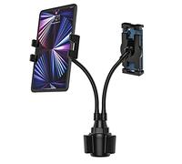 Support Tablette Voiture Porte Gobelet, Fixation Tablette Porte Gobelet | avec Col de Cygne à Double Bras pour iPad Pro Air Mini, iPhone, Galaxy, Lenovo 4-12.9" Téléphone & Tablet