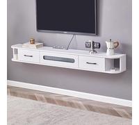 Support Télé Mural Multifonctionnel Suspendu Bois Massif Meuble TV Rangement Cloisonné de Grande Capacité Meuble Tele avec Trous de Filetage et de Toupie pour Salon, Chambre(White,140x24x20cm)
