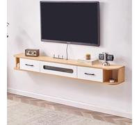 Support Télé Mural Multifonctionnel Suspendu Bois Massif Meuble TV Rangement Cloisonné de Grande Capacité Meuble Tele avec Trous de Filetage et de Toupie pour Salon, Chambre(Brass,140x24x20cm)