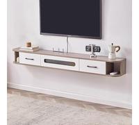 Support Télé Mural Multifonctionnel Suspendu Bois Massif Meuble TV Rangement Cloisonné de Grande Capacité Meuble Tele avec Trous de Filetage et de Toupie pour Salon, Chambre(Brown,140x24x20cm)