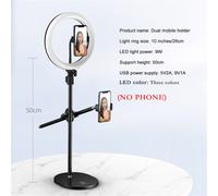 Support téléphone double - Trepied pour smartphone Monopode Support avec LED Flash, Annulaire Lumière Lampe De Table Support Trépied avec Mobile, Support Pour Phone Passage Tiré pour L'art D'ongle, Ri