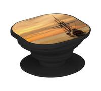 Support Téléphone Extensible - Bateau Ancien Devant Coucher de Soleil Trois Mats Galion Pirate - Poignée Grip de Maintien et Stand Vidéo pour Smartphone Compatible Tous Modèles Imprimé en France