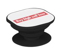 Support Téléphone Extensible - Buy High Sell Low Red Crypto Currency Trading Blockchain Finance Business Bitcoin Humour Meme - Poignée Grip de Maintien et Stand Vidéo pour Smartphone Compatible Tous