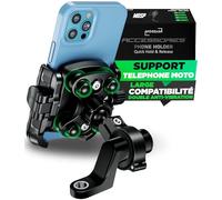 Support Telephone Moto Antivibration Aluminium CNC Double Fixation Guidon 22-32mm Rétroviseur 12-14 mm Libération Rapide Design Ouvert Compatible Scooter Vélo Trottinette Électrique Rotation 360°