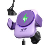 Support Téléphone Voiture Induction 15W Mag-Safe, Certifié Qi2 Chargeur Induction Voiture Avec Ventilateur Et Led, Charge Rapide, Compatible Iphone 16 Pro Max/15/14/13/12 Etc, Violet