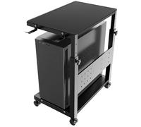 Support Tour PC Réglable Hauteur 2 Nivaux, avec Roulettes et Tapis de Souris, pour Boîtier ATX jusqu'à 40kg/Niveau, Support Bureau sous Plan pour Unité Centrale et Imprimante, Noir