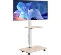 Support TV à roulettes pour écrans 81.3-177.8cm, hauteur réglable avec plateau, charge 40kg, VESA 600x400mm. Blanc