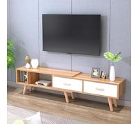Support TV de 78,1 cm, support TV moderne rétractable avec 2 tiroirs et étagère ouverte, centre de divertissement, support télévision, table TV, console multimédia pour salon (marron clair)