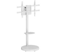 Ewent Support TV sur Pied, Support Mobile à Roulettes pour Téléviseurs Plasma/LED/LCD jusqu’à 86 pouces et 50 kg, Chariot TV avec 2 Étagères, Design Inclinable,Réglable en Hauteur et en Largeur, Blanc
