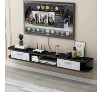 Support TV Flottant for Téléviseurs 55"-80", Console Multimédia Murale | Coin Arrondi, Portes Rabattables, Gestion des CâBles, Gain de Place, Consoles Tv for Salons(Black white,160CM/63IN)