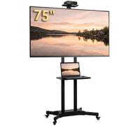 Support TV - HOMCOM - mobile pour écrans de 32-75 pouce avec étagère hauteur réglable - métal - 85 3x64 8x189cm - noir