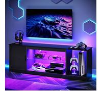 Support TV LED 145 cm pour TV de 55/60/65"" avec Armoire pour PS5, Moderne, avec étagères en Verre réglables,Fibre de Carbone Noire