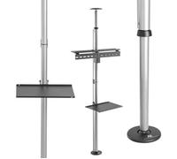 Support TV avec étagère fixation plafond sol télescopique jusqu'à 30kg 37-70