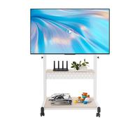 Support TV mobile à roulettes - Jusqu'à 100 kg - Réglable en hauteur - Avec étagère - Convient pour TV de 109 à 218 cm - Blanc