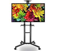 Support TV mobile avec roulettes verrouillables - Chariot réglable pour TV de 32 à 70 pouces Support TV universel avec double étagère pour faciliter la mobilité et le rangement