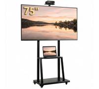 HOMCOM Support TV Mobile pour Écran 32-75 Pouces Hauteur Réglable Noir | Meuble TV sur Roulettes, Étagère pour Appareils Multimédias, VESA max. 400 x 600 mm