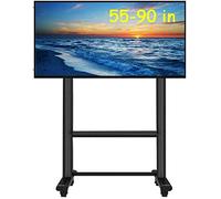 Support TV mobile réglable pour téléviseurs à écran plat de 55 à 90 pouces - Support TV roulant avec réglage de la hauteur pour chambre à coucher, salon, bureau - Chariot TV universel sur roulettes