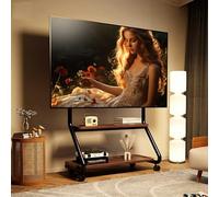 Support TV mobile sur roulettes avec panneau perforé de rangement et deux étagères en bois, support TV robuste, capacité charge jusqu'à 80 kg, chevalet portable réglable hauteur(Black,Medium)