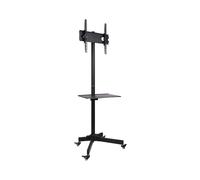 Support TV Mobile Techly ICA-TR21 23"-55" VESA 50x50-400x400mm 25kg Noir, Inclinaison ±15°, Hauteur Réglable, Étagère, 4 Roues, Gestion Câbles