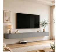 Support TV Mural 180cm Meuble TV Suspendu Flottant avec Grand Rangement Fermé Banc Télé Mural Moderne Console Multimédia pour Salon À Coucher Bureau Et Téléviseurs 43 À 95 Pouces(Gray,260cm)