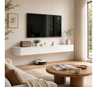 Support TV Mural 180cm Meuble TV Suspendu Flottant avec Grand Rangement Fermé Banc Télé Mural Moderne Console Multimédia pour Salon À Coucher Bureau Et Téléviseurs 43 À 95 Pouces(White,160cm)