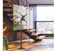 Support TV Pied pour écrans 13-83 Pouces, boulonné au Sol, Inclinable et orientable, Réglable en Hauteur, Poids Max 50kg, Meuble, Fini lustré, pour LED OLED LCD, jusqu'à VESA 600x400mm