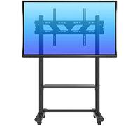 Support TV Portable sur Chariot Roulant avec Rangement, Chariot Mobile Noir pivotant pour téléviseurs à écran Plat Plasma/LCD/LED OLED de 55" à 85", Charge 125 kg