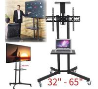 Support TV Sur Pied Chariot Meuble Mobile pour Téléviseur avec Roulette 32"" à 65"" Noires