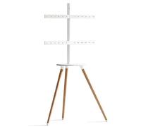 Support TV sur Pied, Rotation à 180° à Gauche et à Droite, Hauteur Réglable | Bois de Hêtre, Alliage D'aluminium, Plateau en Feutre PET, VESA 600x400 mm, pour TVs de 32 à 65 pouces(White)