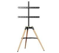 Support TV sur Pied, Rotation Gauche/Droite ±70°, Hauteur Réglable | Support TV de Sol, Acier Laminé à Froid et Bois de Hêtre, Palette en Plastique, pour TVs de 32 à 65 pouces, VESA 600×400 mm