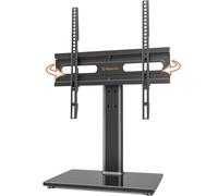 Support TV Universel pivotant - Support TV de Table pour téléviseurs LCD LED de 27 à 55 Pouces - Base TV réglable en Hauteur avec Base en Verre trempé et Gestion des Fils, VESA 400 x 400 mm HT06B-002