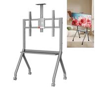 Support TV universel réglable avec roulettes verrouillables pour tableau blanc interactif idéal pour bureau, salle de classe, maison, finition argentée, hauteur 580 mm