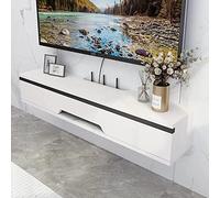 Support TV universel réglable, meuble TV mural flottant avec étagère décodeur, console multimédia compacte et gestion des câbles cachés, parfait pour les petits espaces