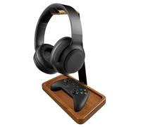 Support universel 2 en 1 en bois massif pour casque d'écoute avec base de rangement - Support de casque de jeu en bois massif robuste pour salles d'étude, espace de jeu, bureau, bureau, cadeau vintage