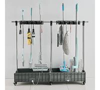 Support Utilitaire pour balais et serpillères, Support Mobile pour balais et serpillères, Support en Acier Inoxydable pour balais et serpillères humides, pour Jardin, g,20 Slots 24 Hooks