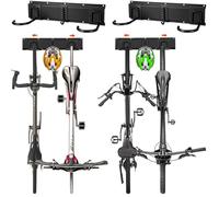 Support Vélo Mural pour 4 Vélos + 2 Casques, VTT et Vélo de Route | Structure robuste pour optimiser l'espace du garage; rangement vertical pratique et accès facile aux vélos et équipements.