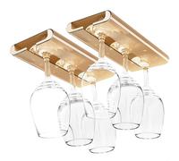 Support Verre a Pied Suspendu Porte Verres Suspendu Bouteilles de Vin Murales Design Sans Trous Sous le Meuble,Autocollant,Adapté Aux Cuisines,Bars et Restaurants lot de 2 Pièces Couleur Brun Thé