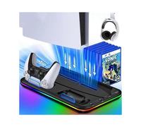 Support vertical avec ventilateur LED 3 modes pour PS5, station de charge pour 2 manettes Playstation