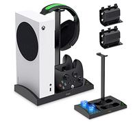 Support Vertical Compatible avec Xbox Series S, Ventilateur de Refroidissement & Dual Chargeur Station de Controller pour Xbox Series S avec 2 x 1400 mAh Batteries Rechargeables et Support Casque
