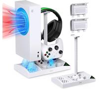 Support Vertical Compatible Avec Xbox Series S, Ventilateur De Refroidissement & Dual Chargeur Station De Controller Pour Xbox Series S Avec 2 X 1400 Mah Batteries Rechargeables Et Support Casque